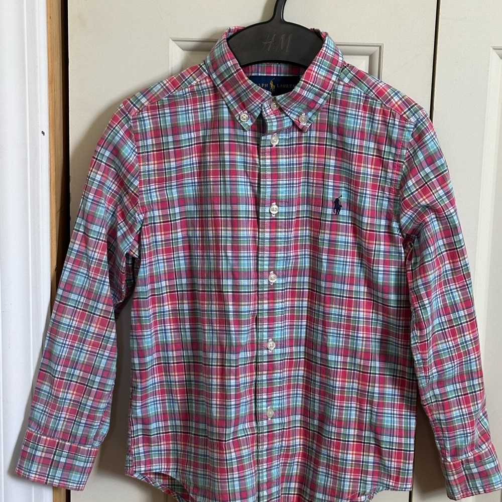 Ralph Lauren Boys Pink & Aqua Plaid Button-Down Shirt